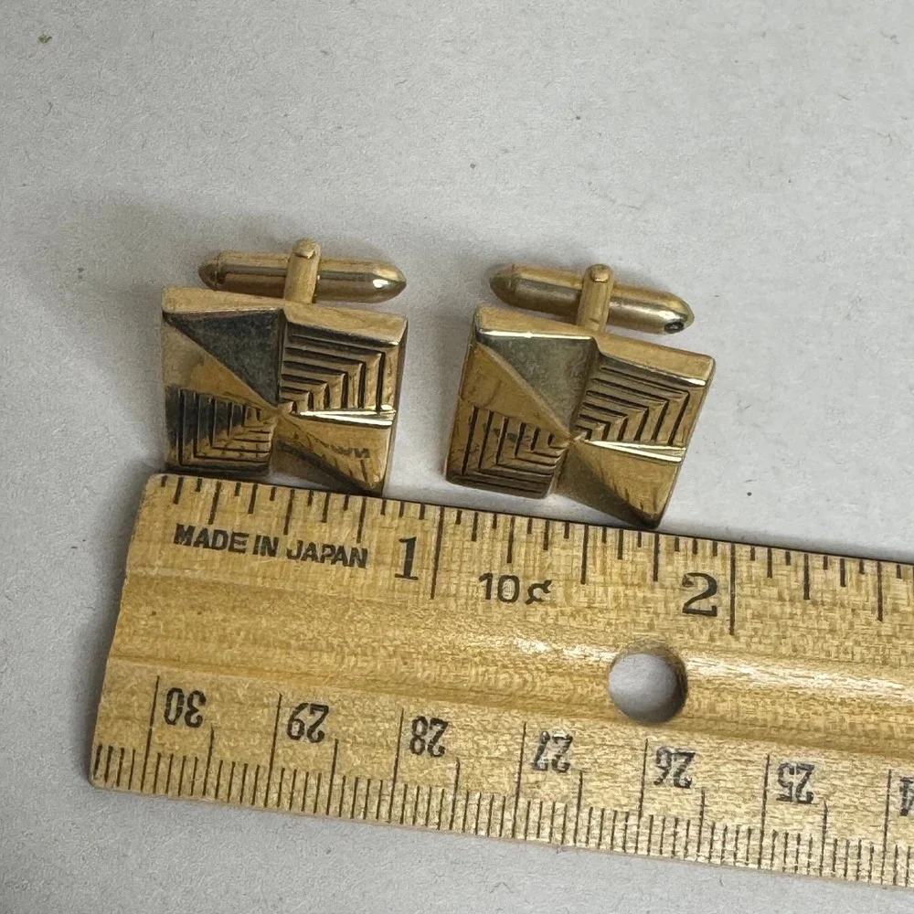 Vintage Swank Gold-Tone Square Art Deco Geometric Cufflinks Mens Accessory